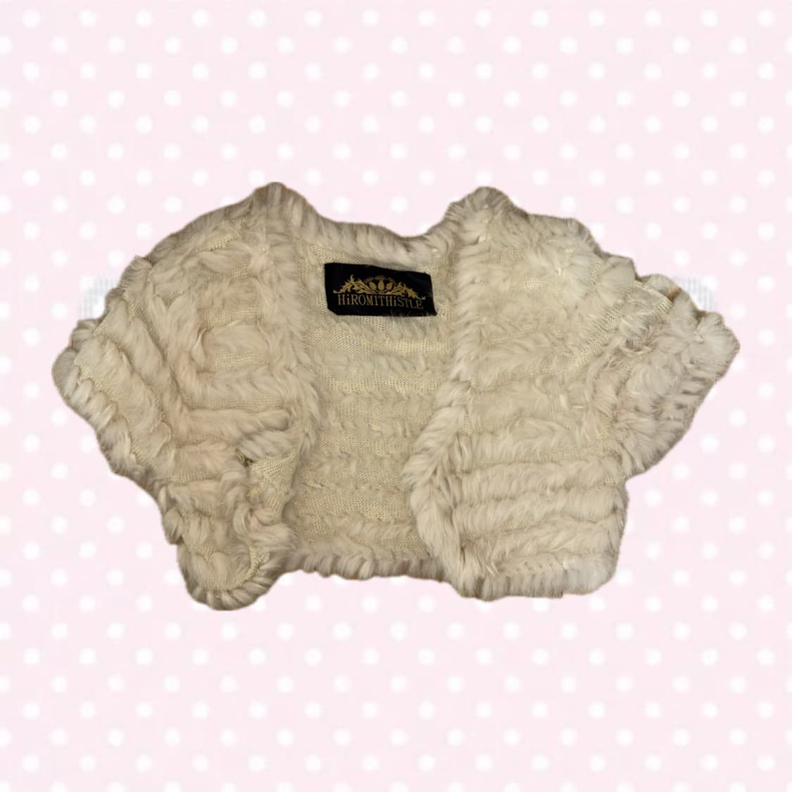 히메갸루 모리걸 베이지 아이보리 퍼 볼레로 가디건 상품이미지3