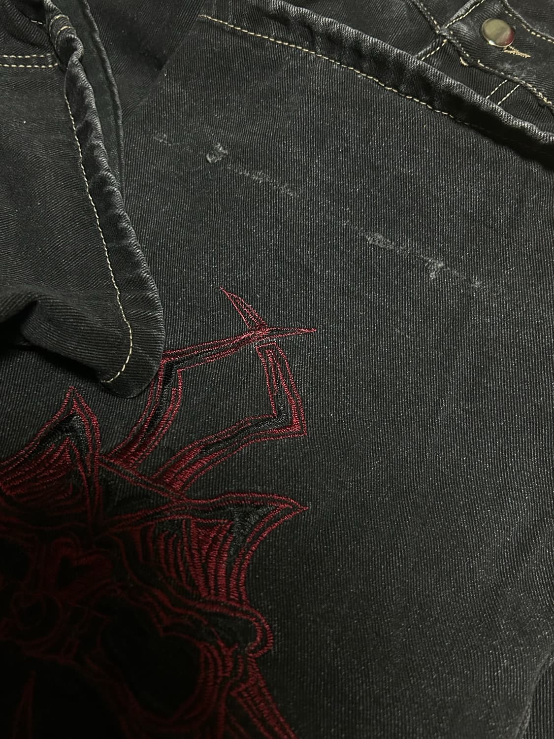 2000s 자수 디테일 와이드 힙합 데님팬츠  상품이미지4