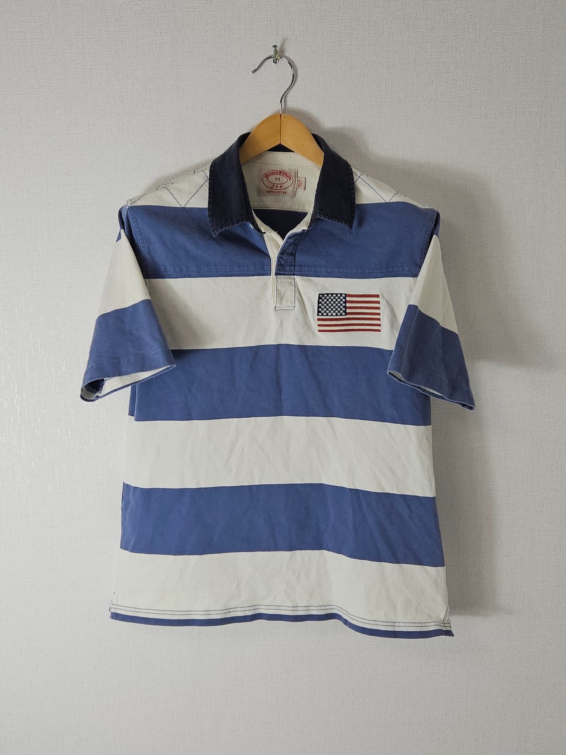 브룩스브라더스 USA 성조기 럭비 카라티 반팔 폴로 피케티 빈티지 M 상품이미지1