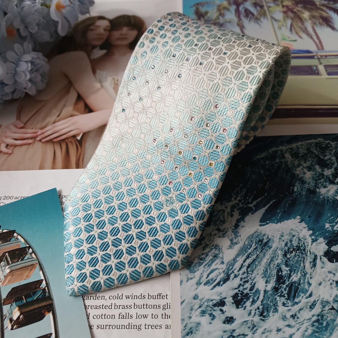 밀라숀 실크 아이보리 기하 패턴 넥타이 8.8cm A등급 A19876
 상품이미지4