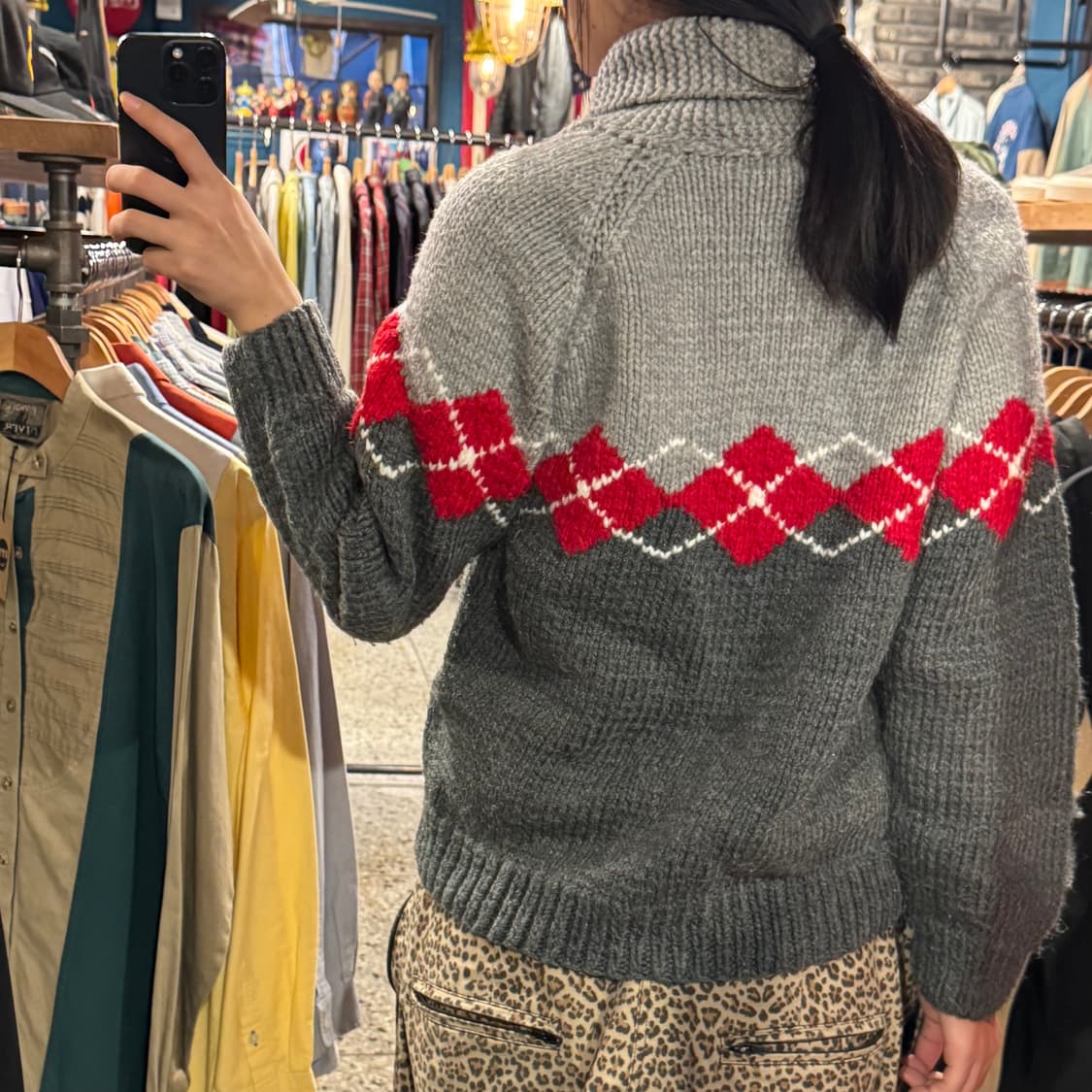 vintage 빈티지 아가일 배색 니트 집업 상품이미지4