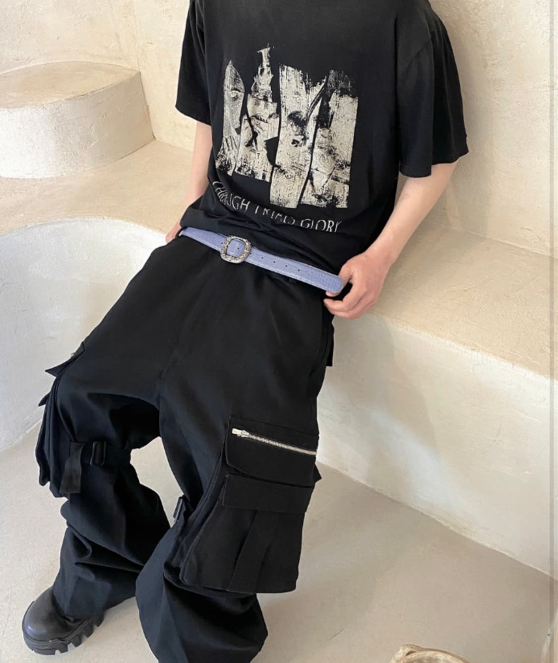 [1] 언더마이카 본디지 기믹 빅 더블 카고팬츠 블랙 상품이미지1