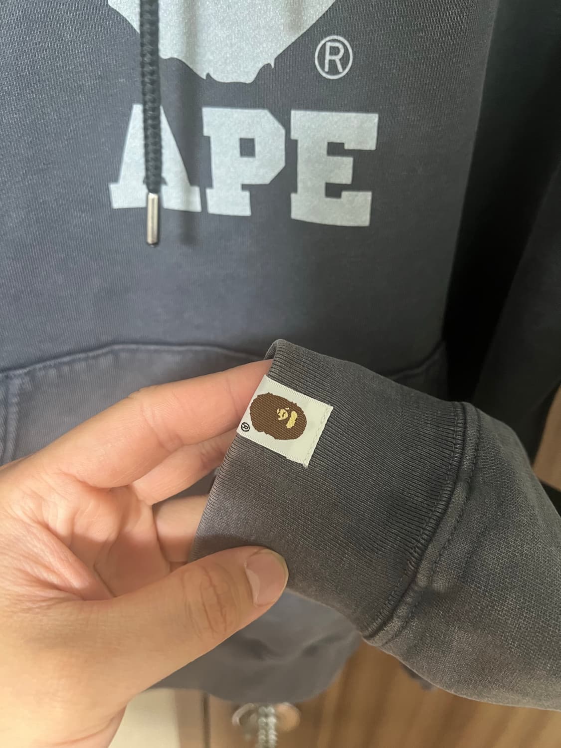 베이프 A Bathing Ape 컬리지 후드티 XL 차콜 상품이미지4