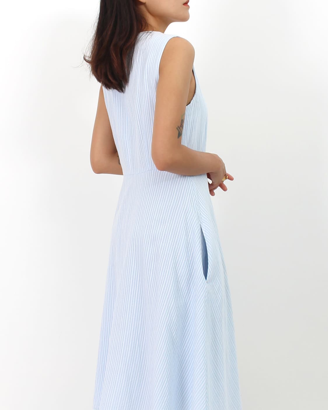 막스마라 스튜디오 스트라이프 블루 여름 나시 에이라인 원피스 상품이미지6