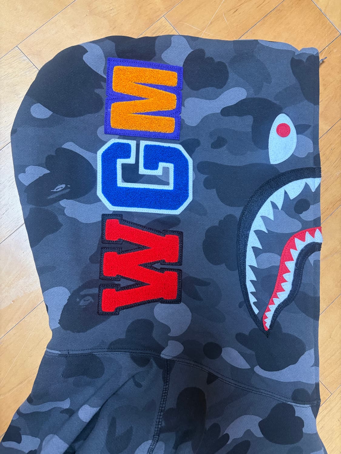 [XL] 베이프 컬러 카모 샤크 풀 집업 후드 블랙 흑계 상품이미지4