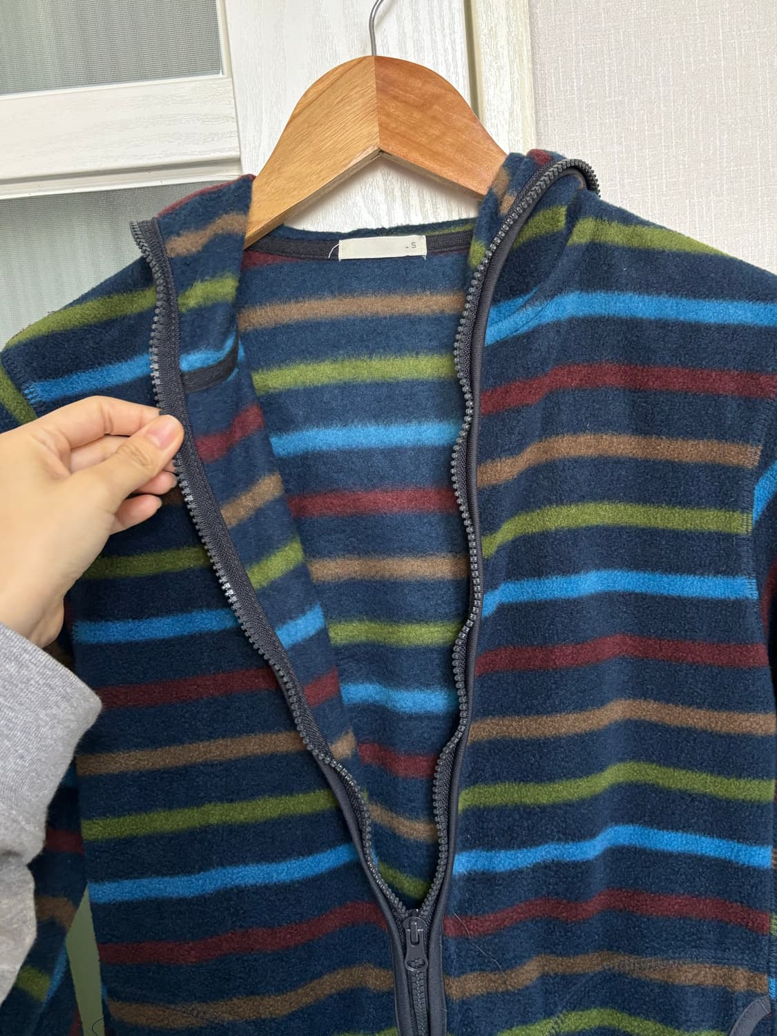 네이비 스트라이프 플리스 후드집업 상품이미지5