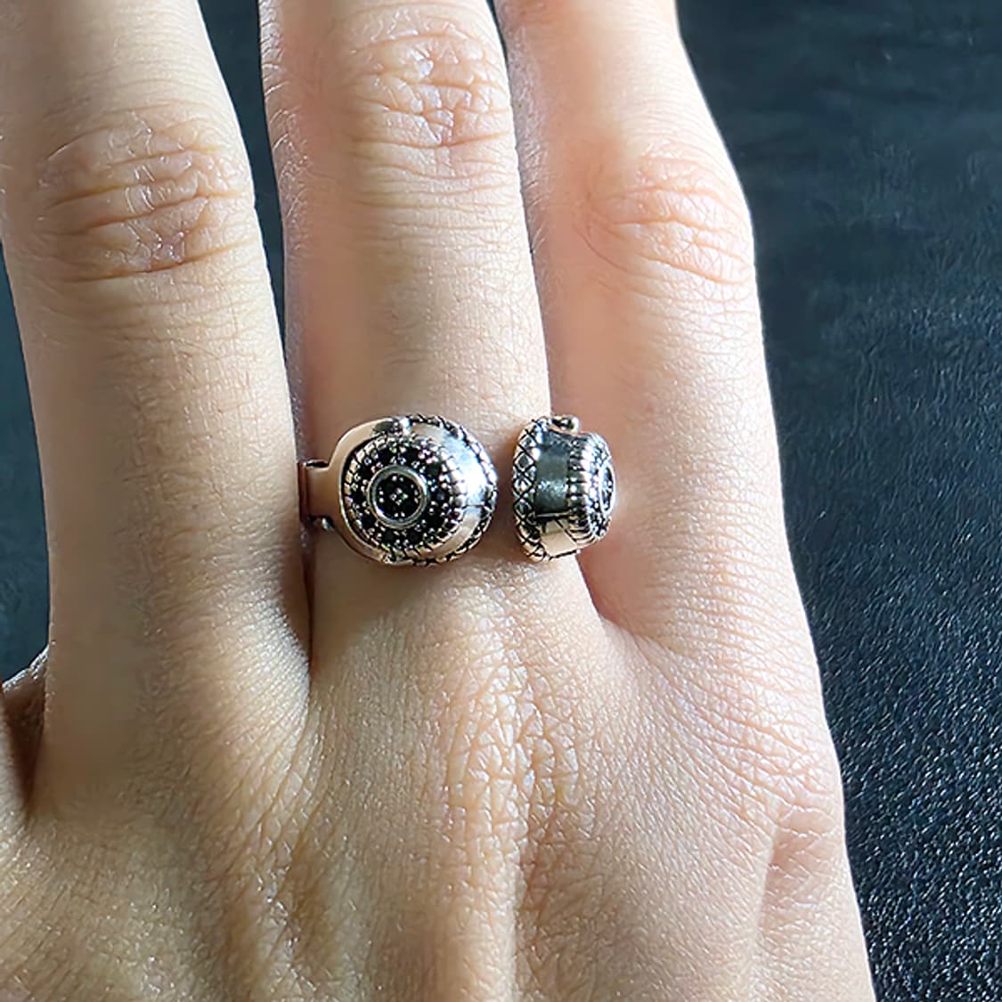 Cymatic 실버 남자 엔틱 빈티지 명품 사이버펑크 헤드셋 반지 상품이미지6