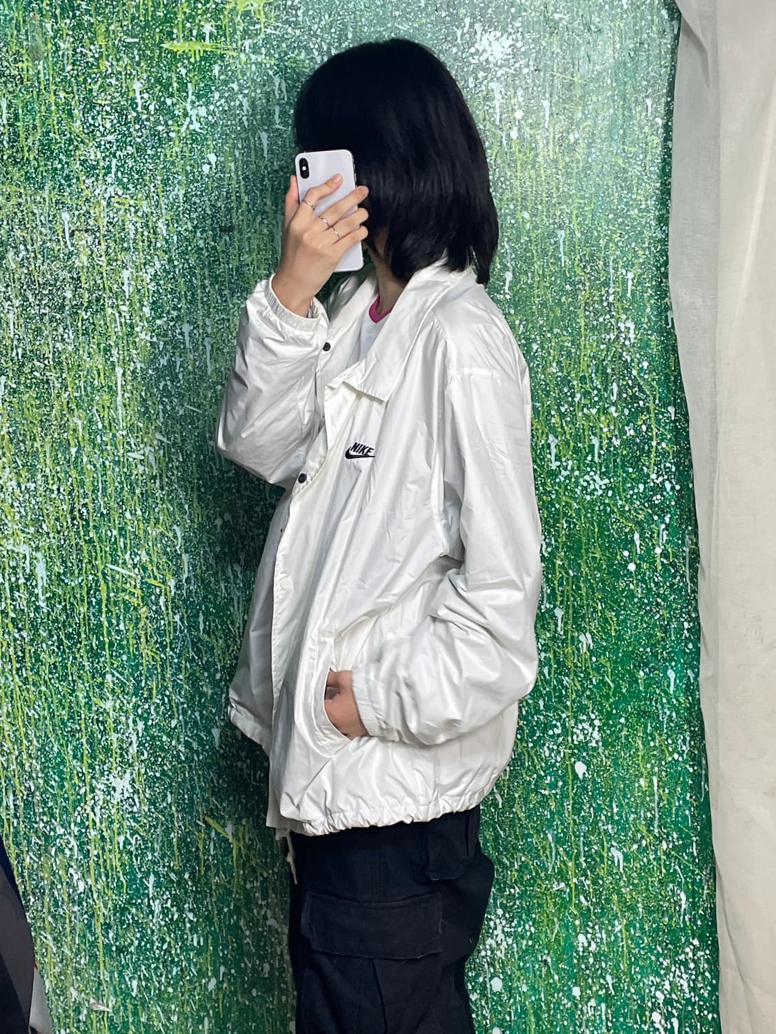 나이키 오버핏 화이트 바람막이 코치자켓 XL 상품이미지3