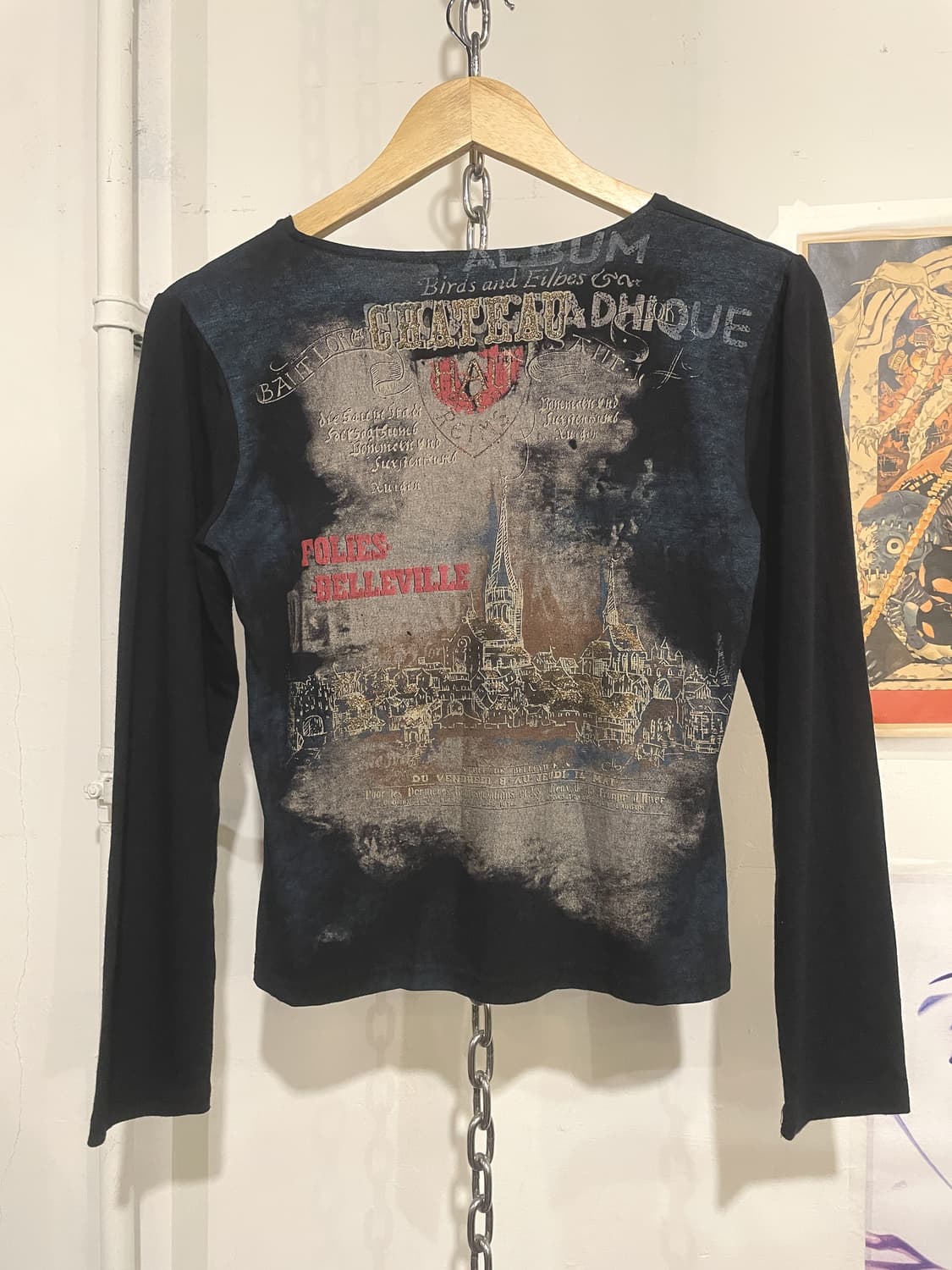 빈티지 골드 레터링 프린트 네이비 블랙 롱슬리브 상품이미지3