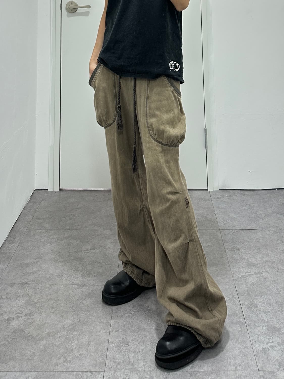 Vintage brown drawstring flare pants   상품이미지5