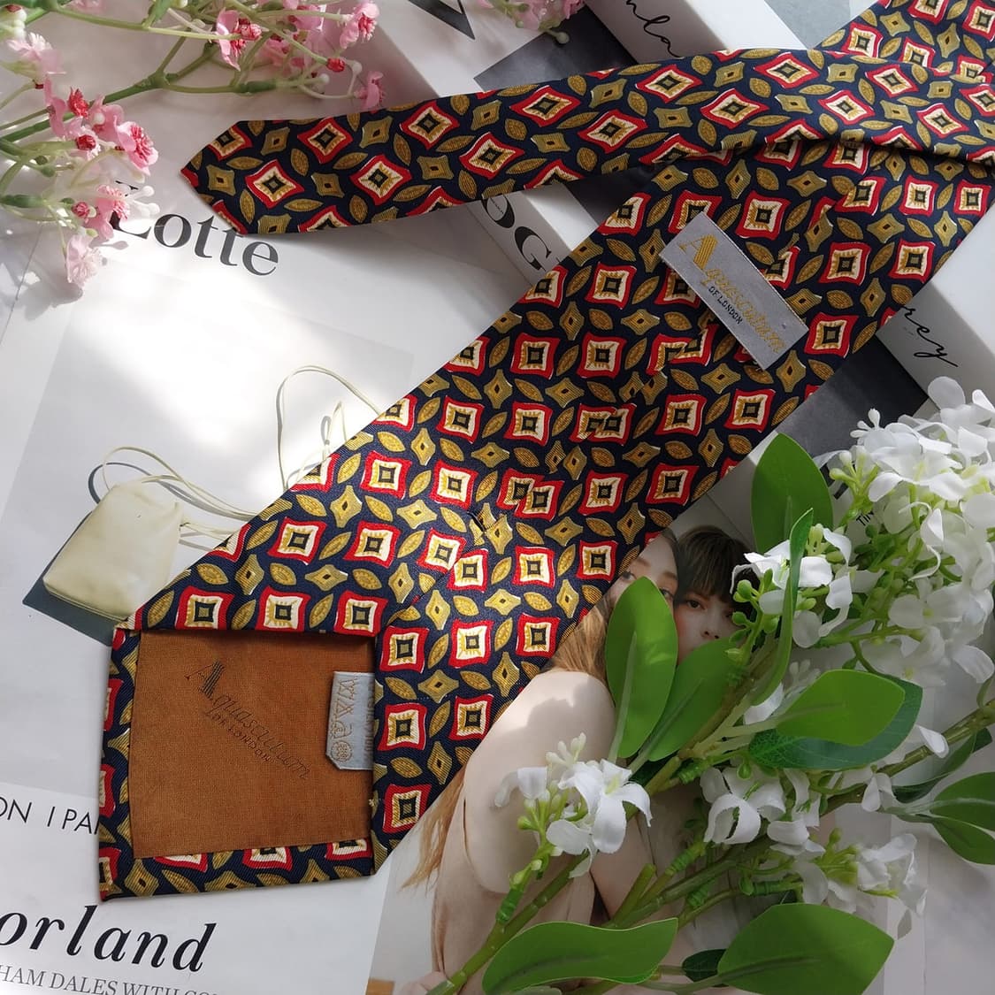 아쿠아스큐텀 넥타이 네이비 올리브 레드 패턴 A+등급 K2391
 상품이미지5