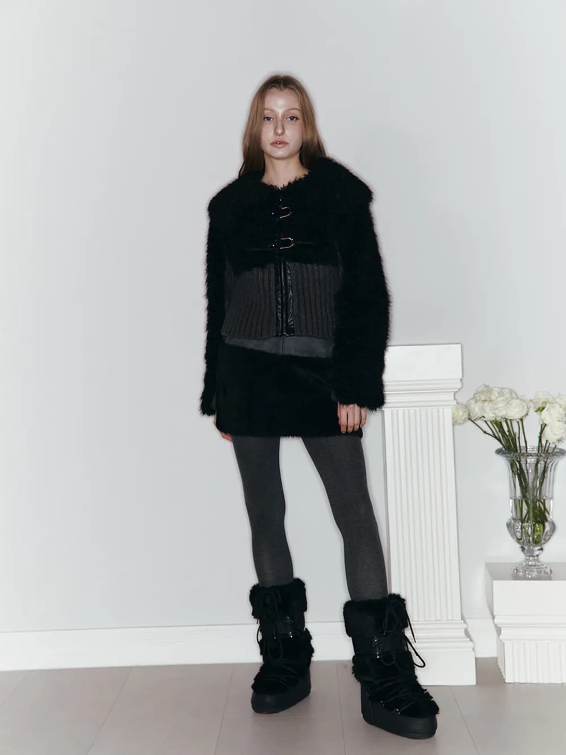 아수라 니트 퍼 믹스 무스탕 블랙 상품이미지3