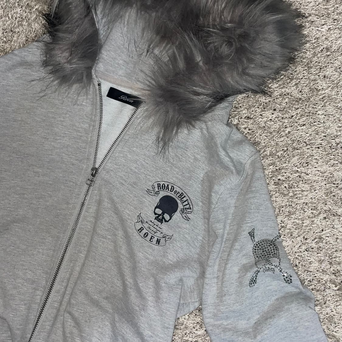 스컬 해골 큐빅 퍼 후드집업 펑크 상품이미지1