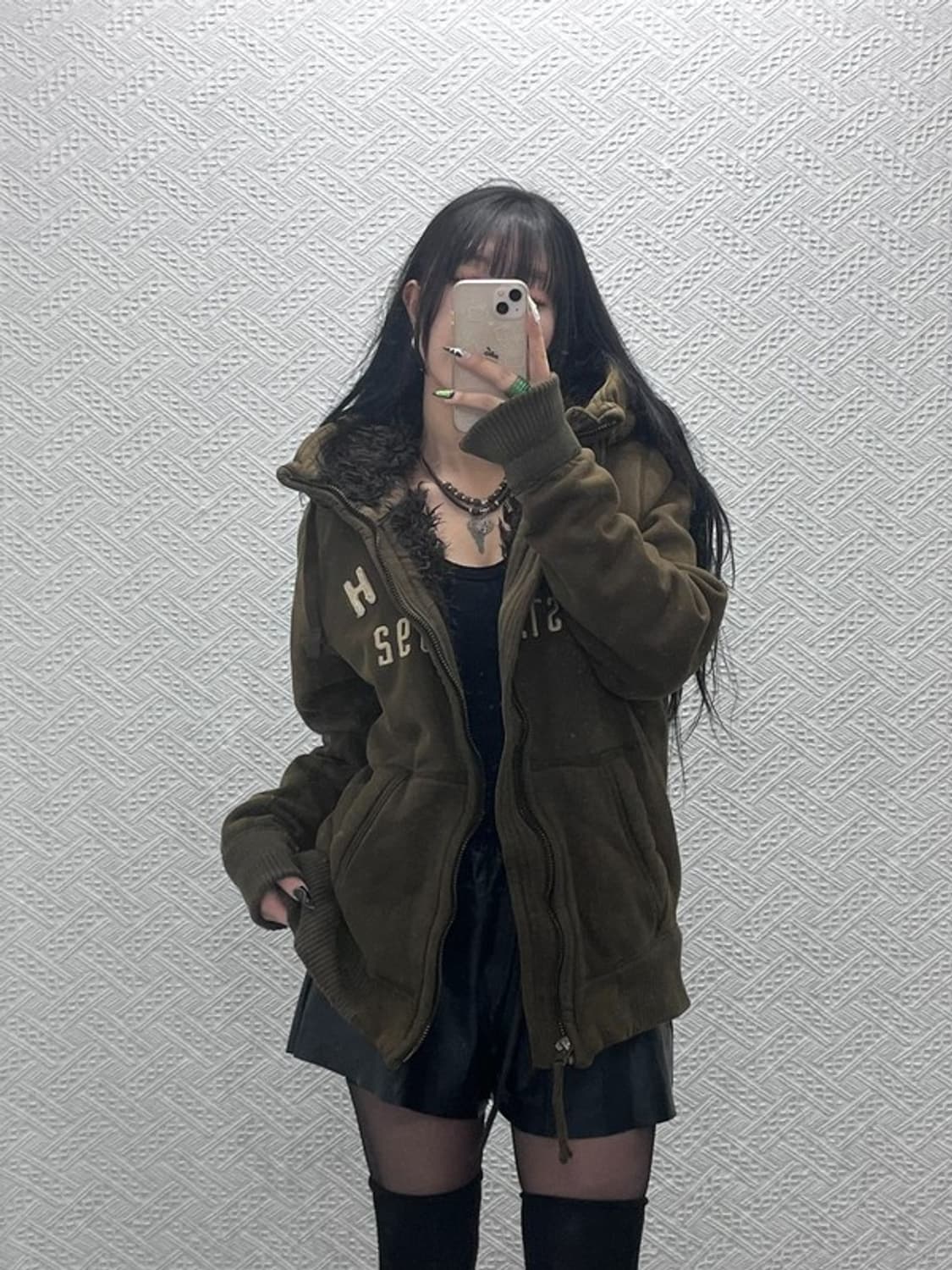 아베크롬비 울프죠 희귀 Y2K 카키 양털 후드집업 L C0869 상품이미지2