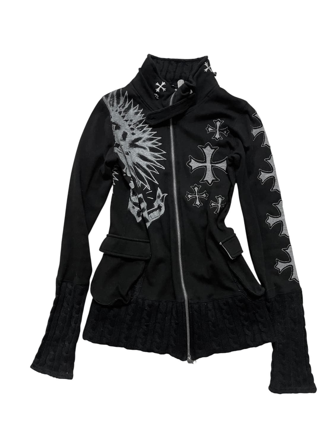 Vkei 00s Glitz 글리츠고스크로스십자가하이넥크롬깔투웨이니트집업 상품이미지7