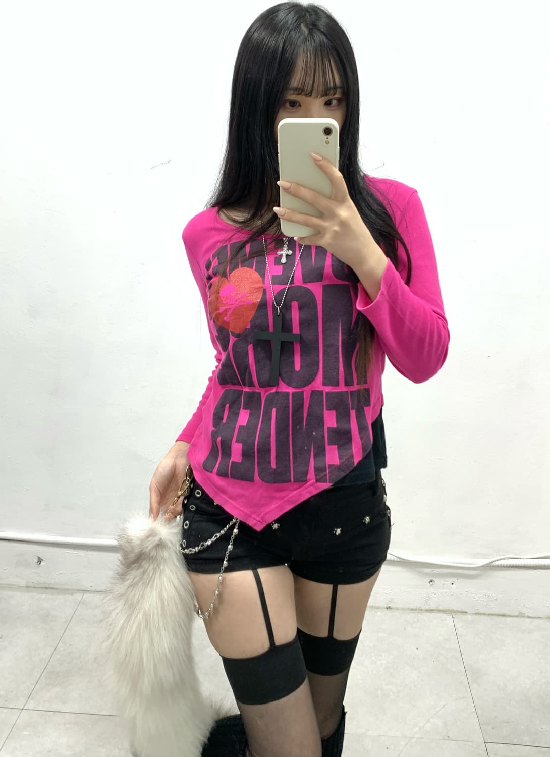 [MILLENNIA] 펑크 해골 하트 핑크 롱슬리브 상품이미지3