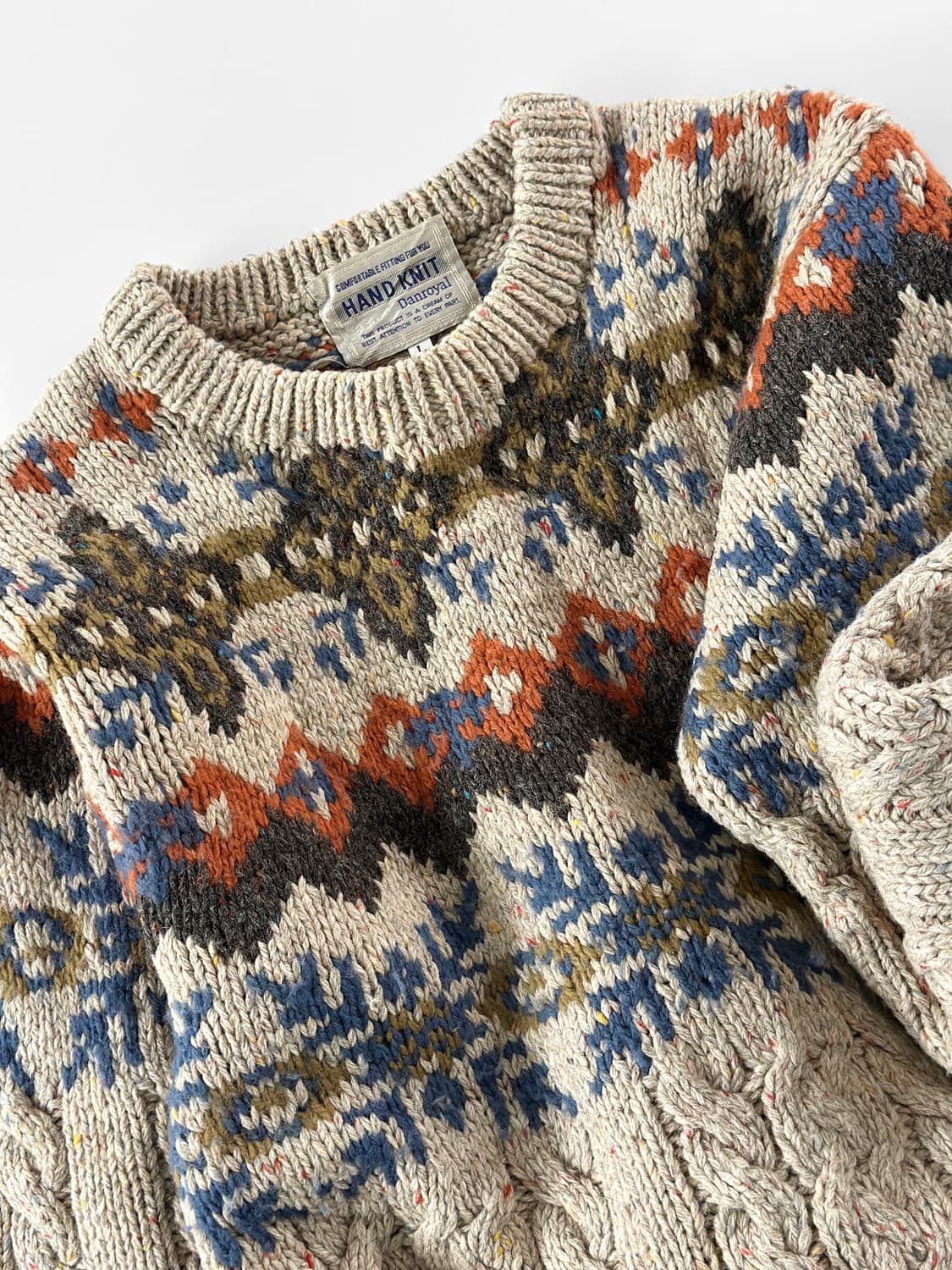 80~90s 빈티지 핸드 니트 페어 아일 케이블 울 스웨터 상품이미지4