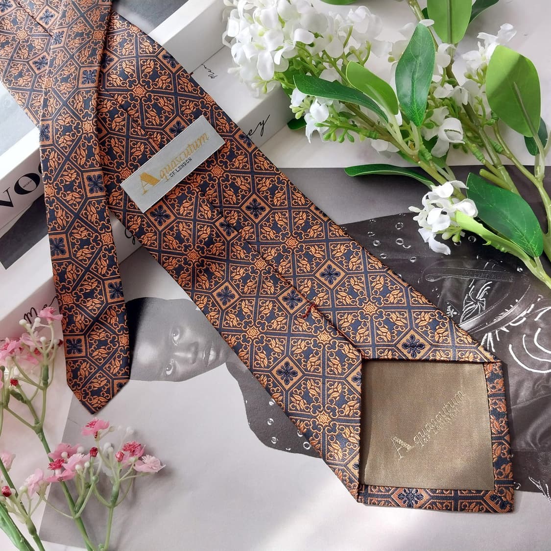 아쿠아스큐텀 넥타이 브라운 자카드 패턴 9.6cm A+등급 K2060 상품이미지5