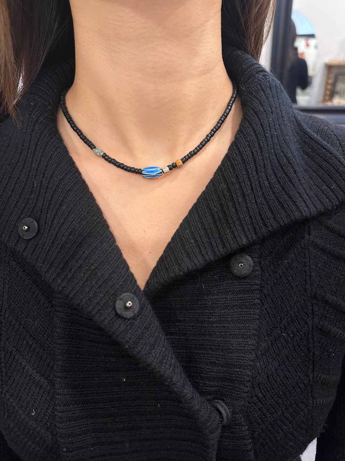 Musta glass beads turquoise black neckla 상품이미지8