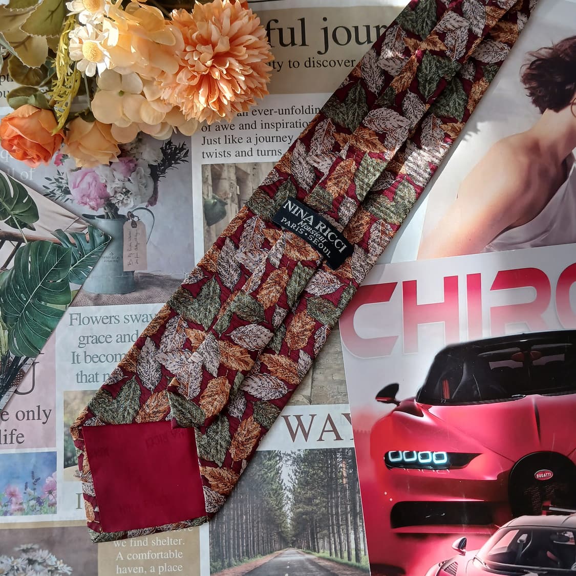 니나리치 실크 레드 리프 패턴 넥타이 9.7cm A+등급 A19769
 상품이미지4