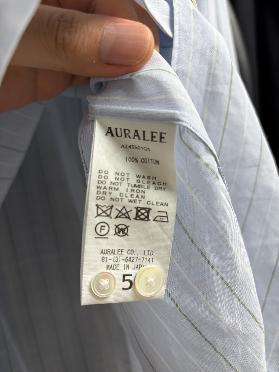 오라리 24ss 하드 트위스트 핀스 스트라이프 셔츠 5사이즈 상품이미지2