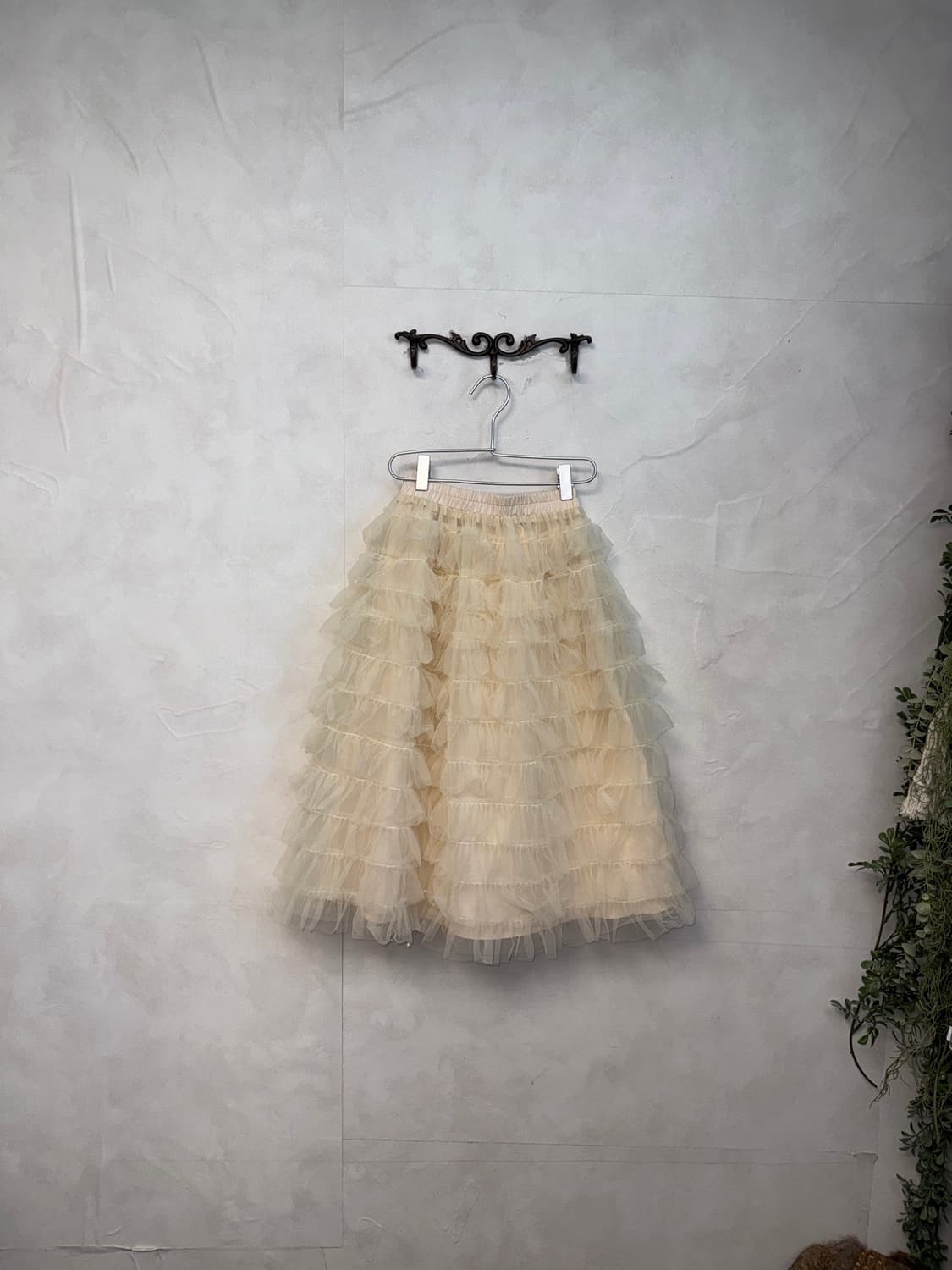 Ivory chiffon ruffle tulle midi skirt 상품이미지3