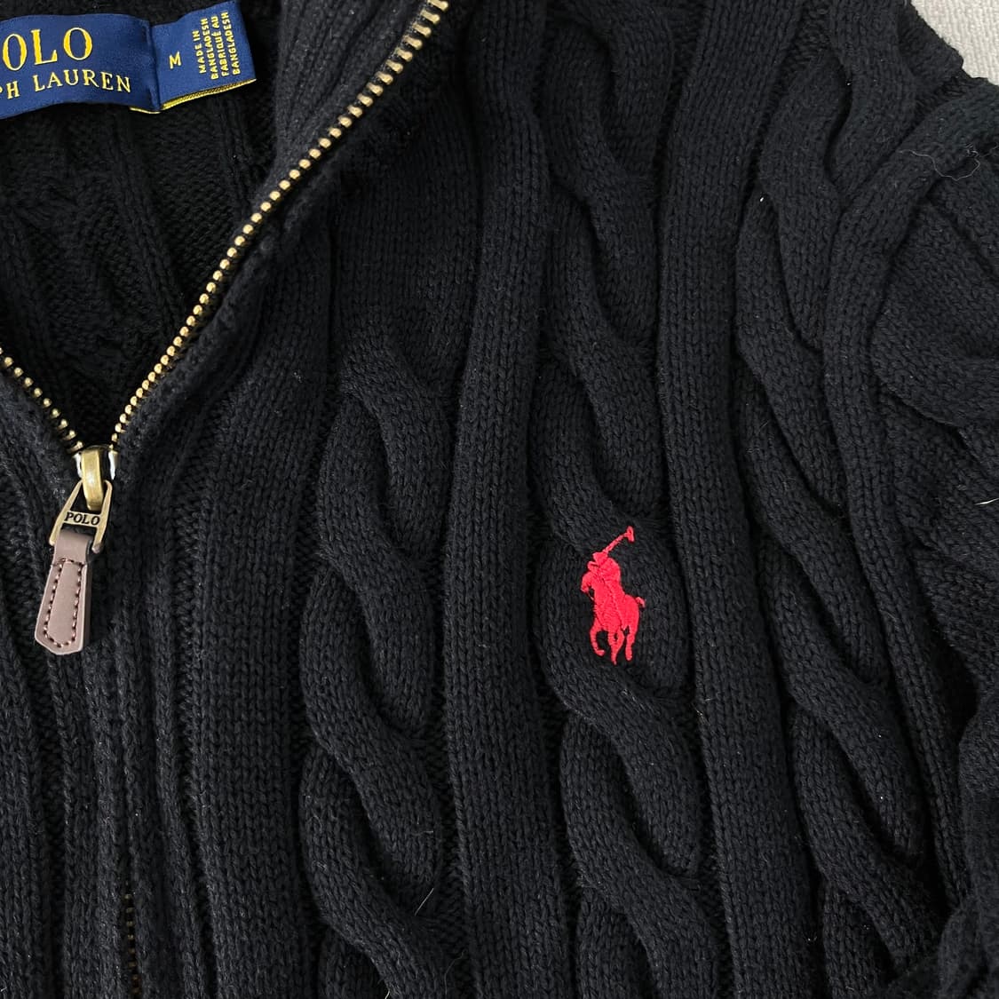 95 폴로 랄프로렌 코튼 블랙 꽈배기 반집업니트  상품이미지3