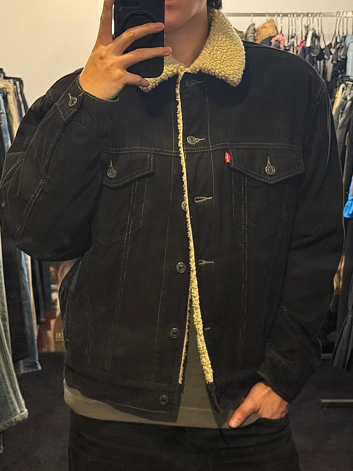 리바이스 70520 골덴 코듀로이 블랙 양털 아이보리 쉐르파 트러커 M 상품이미지1