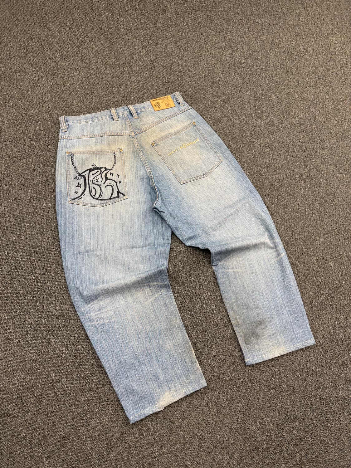 36) 로카웨어 빈티지 y2k 핸드드로잉 커스텀 연청 힙합팬츠 상품이미지6