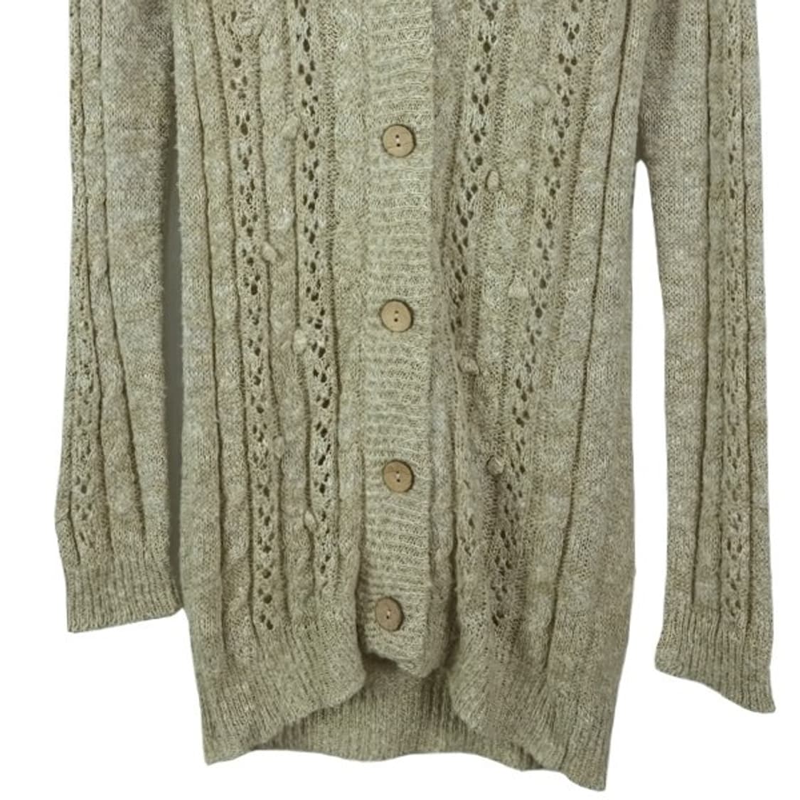 [일본빈티지] 에스닉 후드 니트 롱 가디건 베이지 M18303 상품이미지5