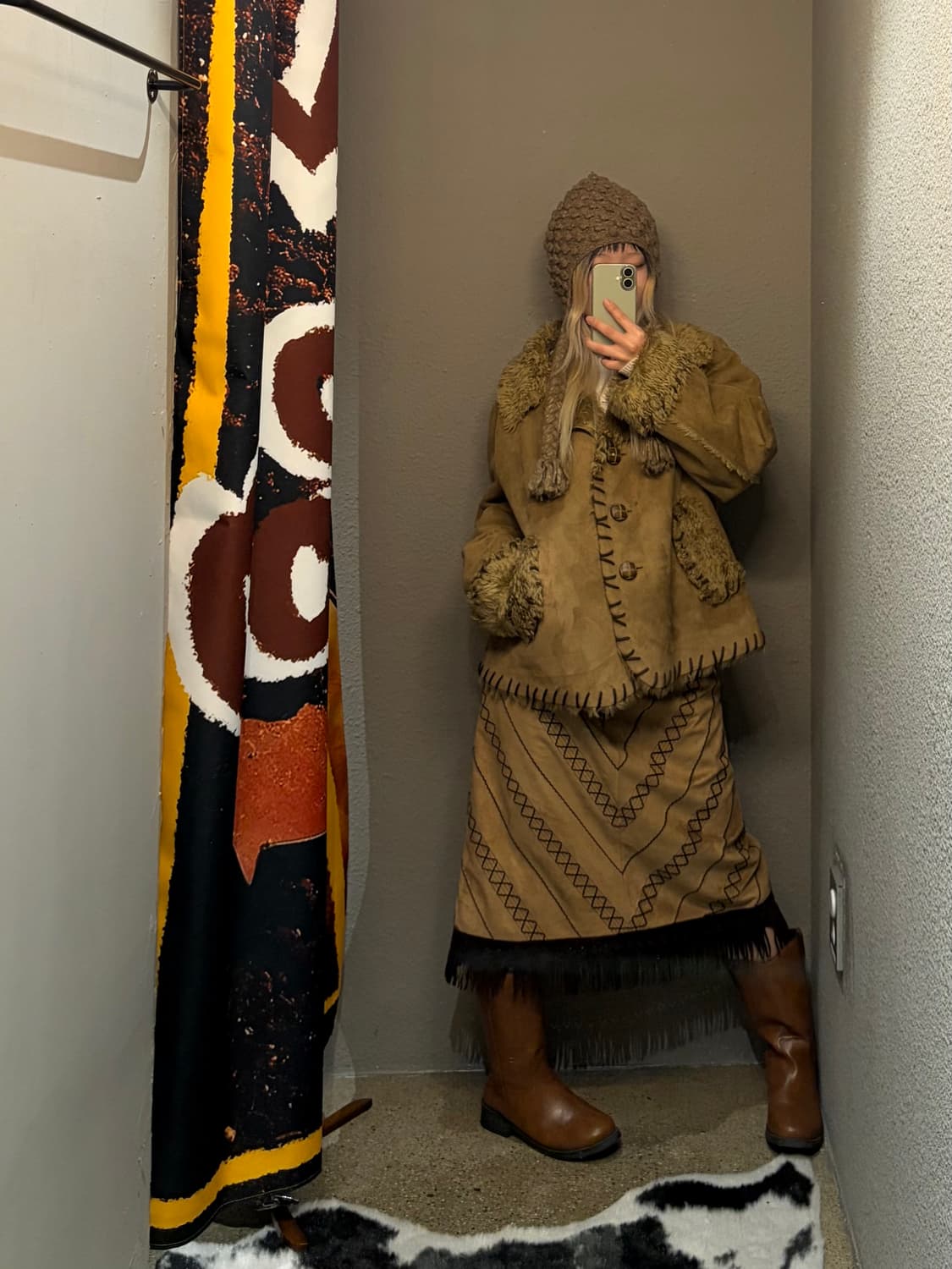 빈티지 프린지 미디스커트 상품이미지1