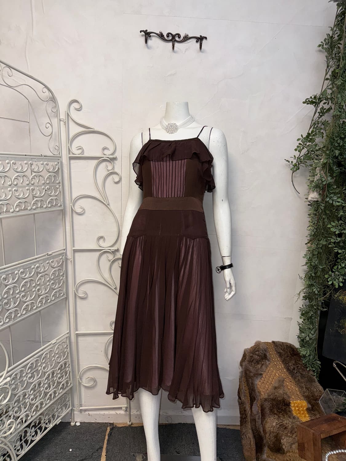 Pink brown silk pleats sheer ops 상품이미지2