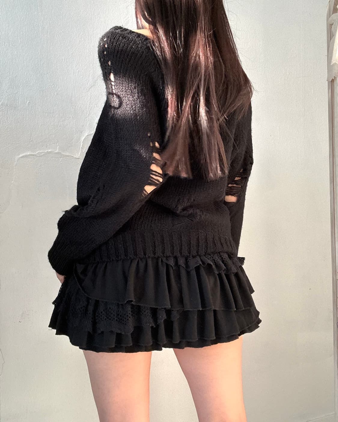 Demage detail black knit 상품이미지5