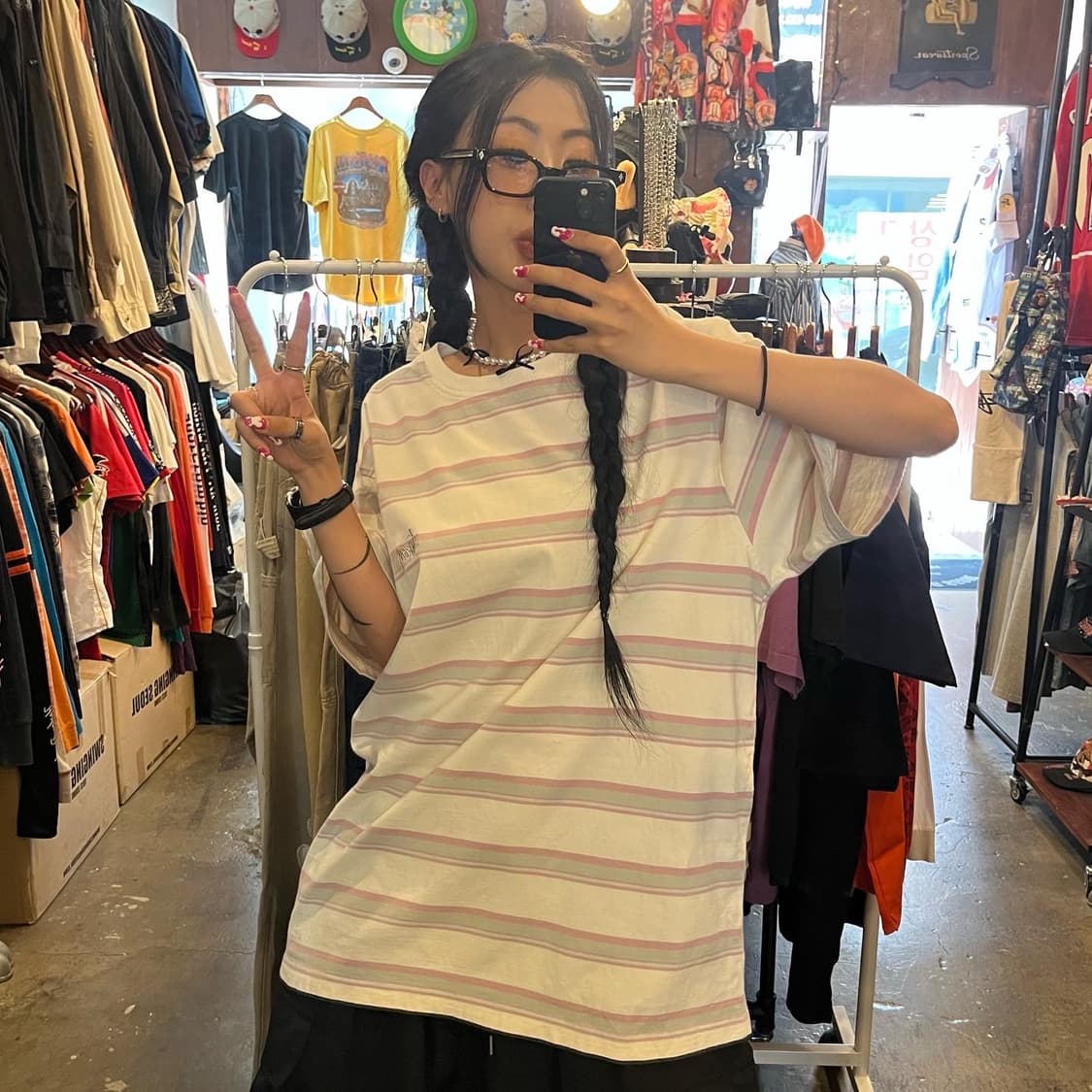 Stüssy Pink Stripe T-shirt 상품이미지7
