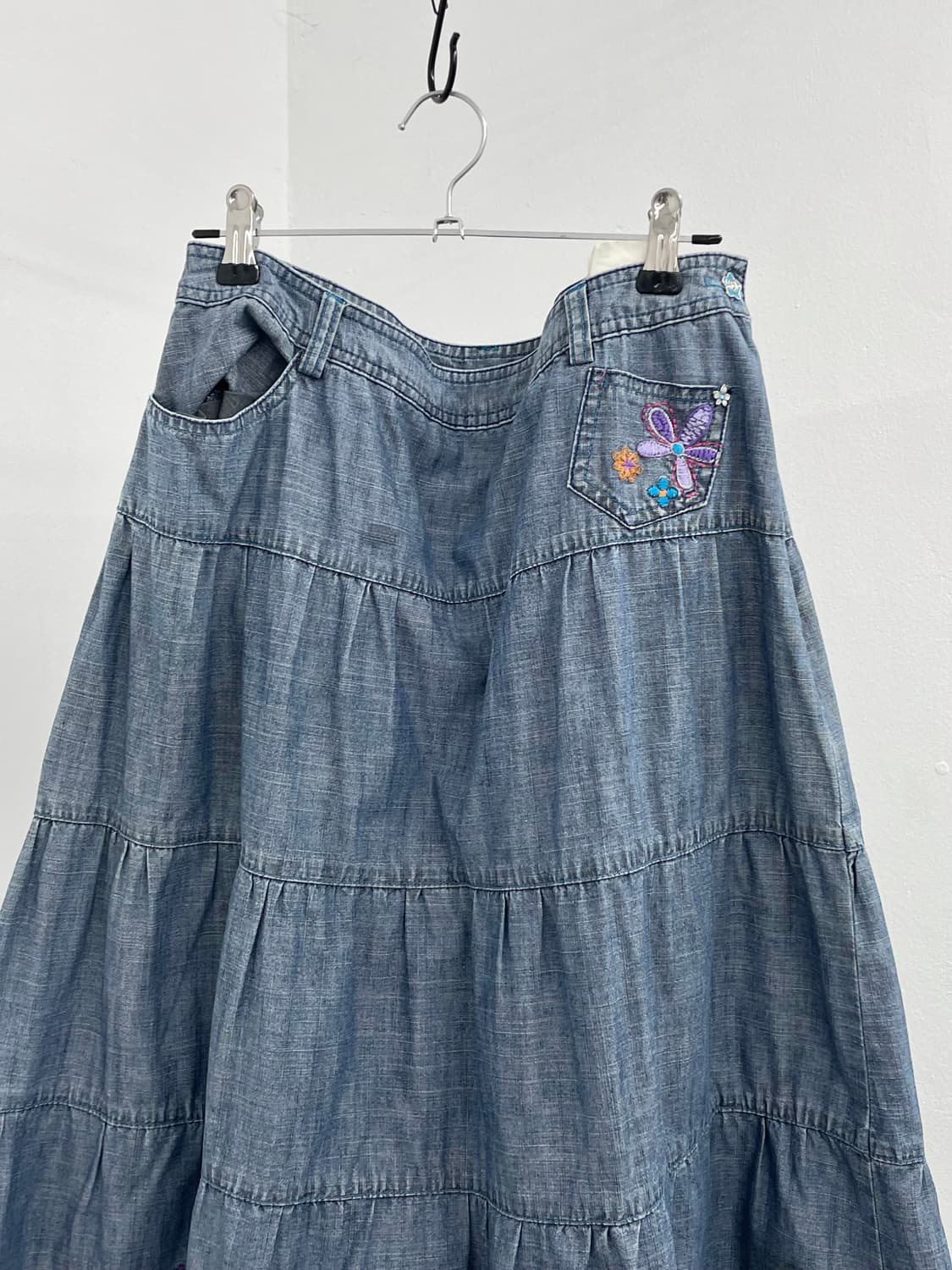 키치 데님 자수 프릴 스커트 상품이미지5