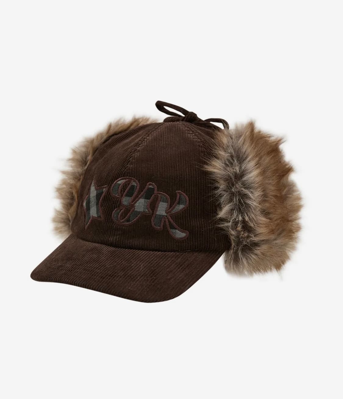 와이케이 코듀로이 체크 아플리케 트루퍼 캡 브라운 상품이미지1