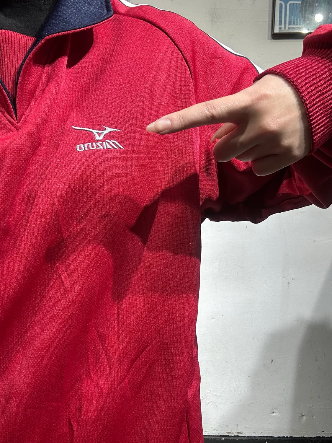 미즈노 레드 화이트 사이드 라인 오버핏 트랙탑 져지 L 상품이미지4