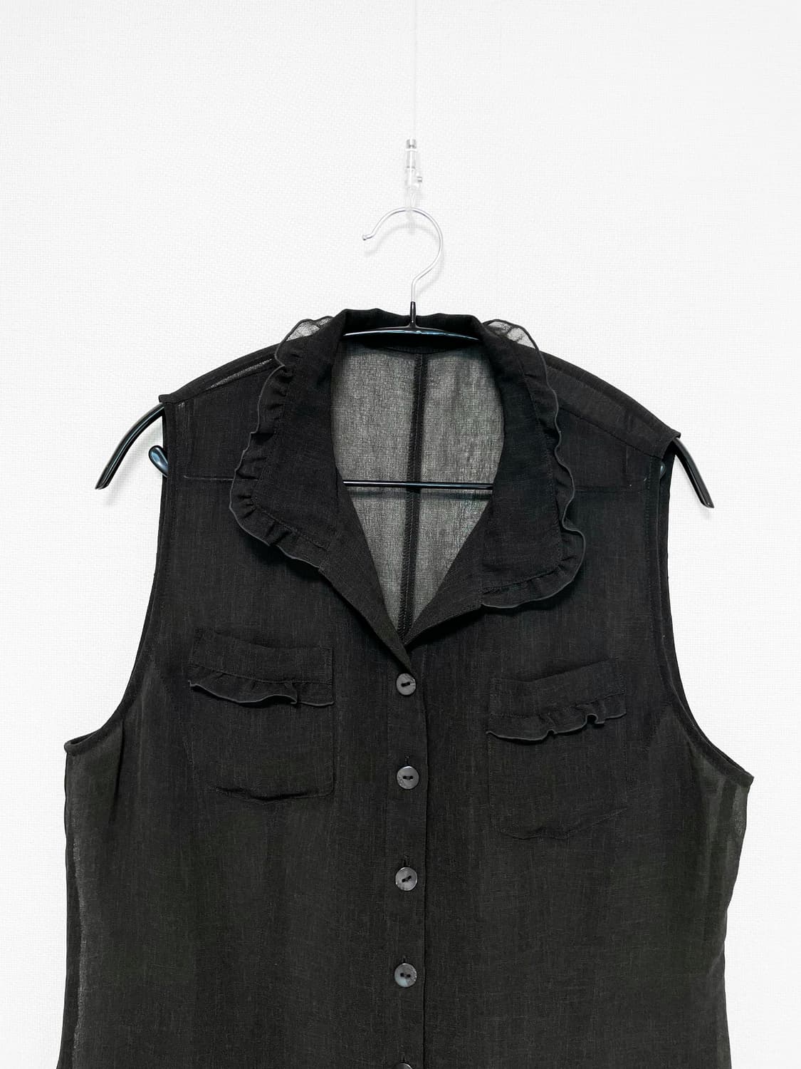 Ruffle Detail Sheer Vest - Dark Brown 상품이미지6