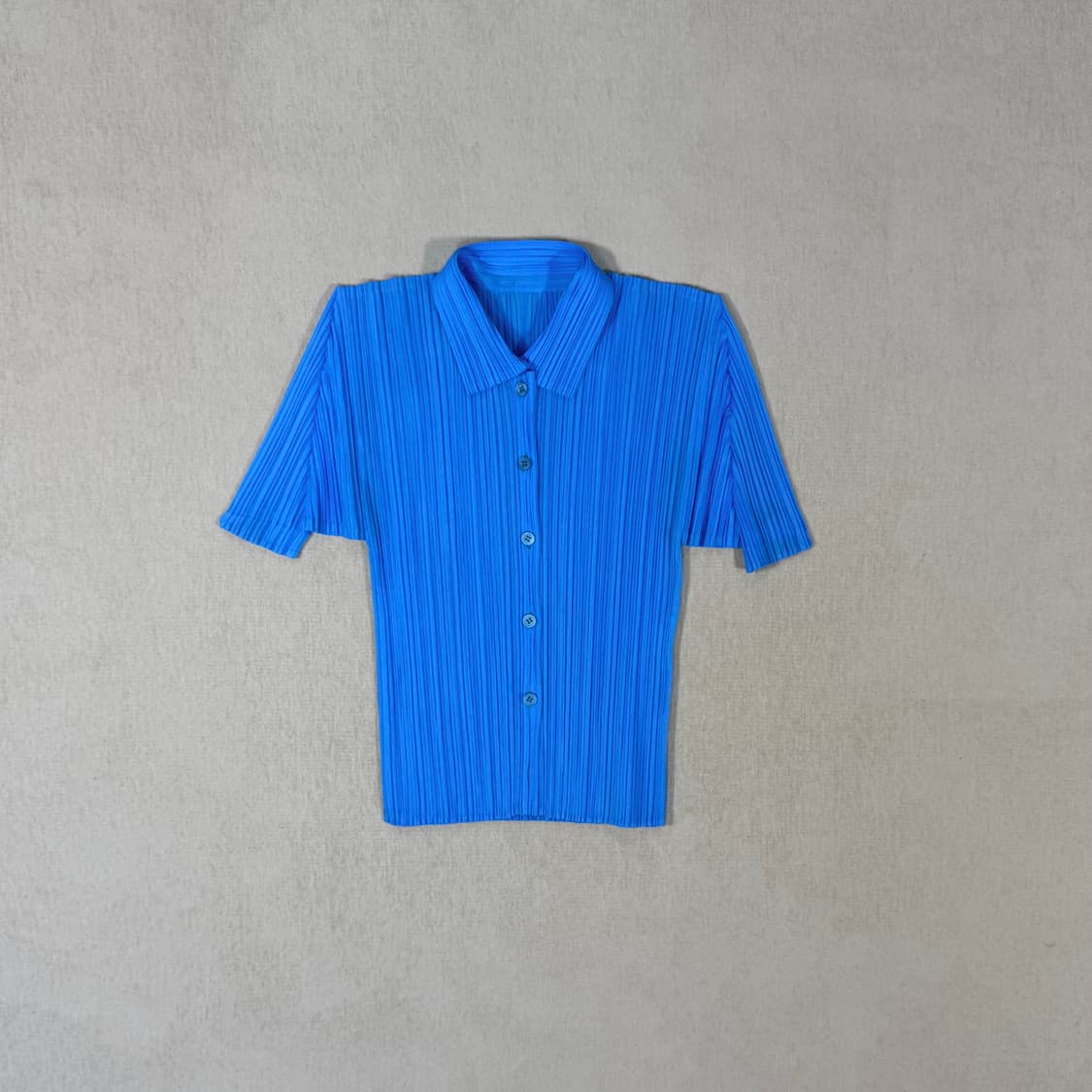 Pleated Short Sleeve Blouse Blue 상품이미지1