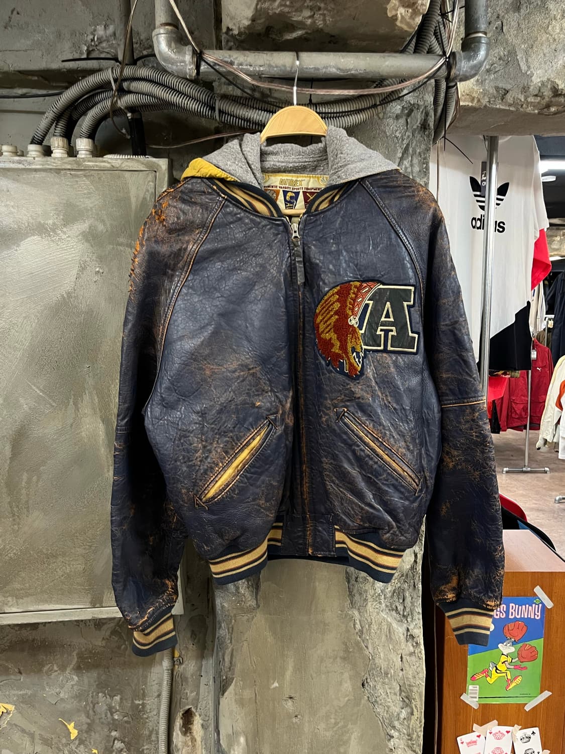 아비렉스 90s 인디언 가죽 헤비 자켓 네이비 M #csz1763  상품이미지1