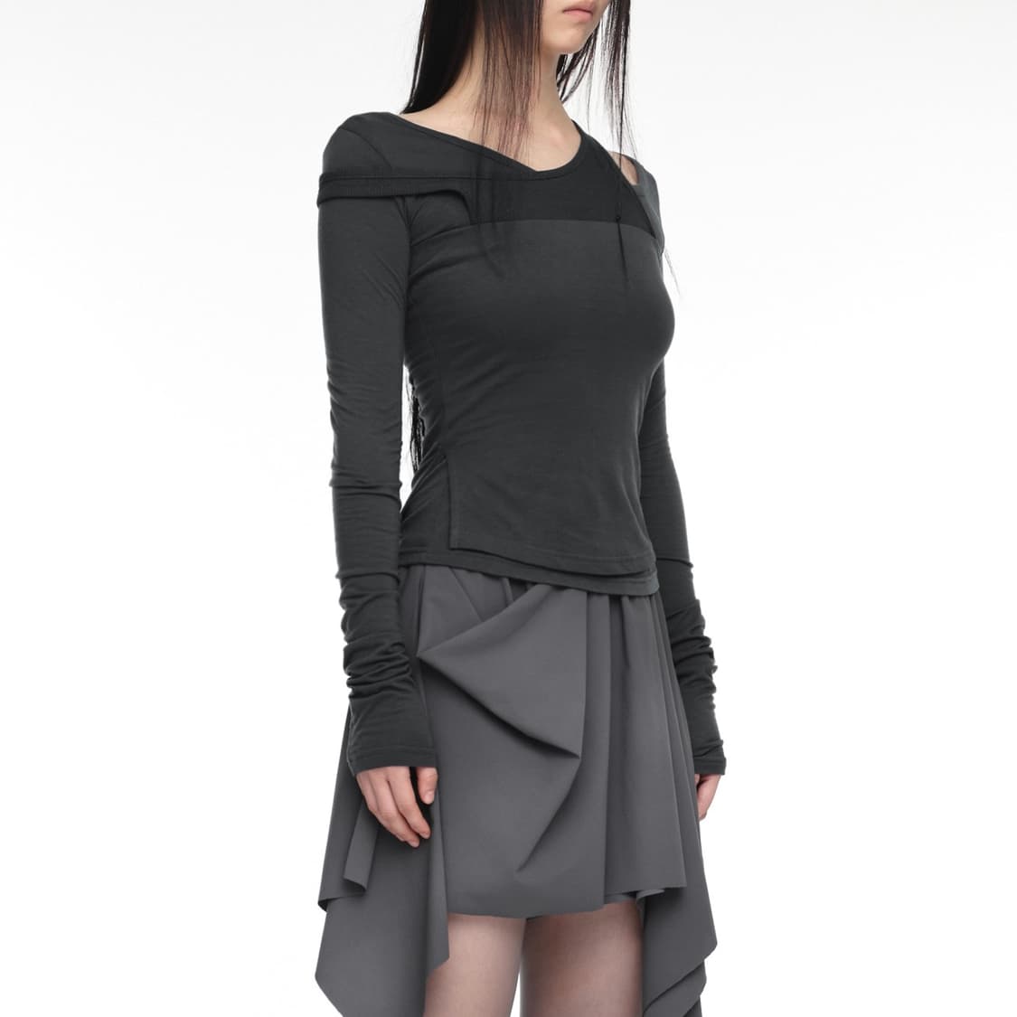nache 나체 믹스드 레이어드 롱 슬리브 차콜 상품이미지4