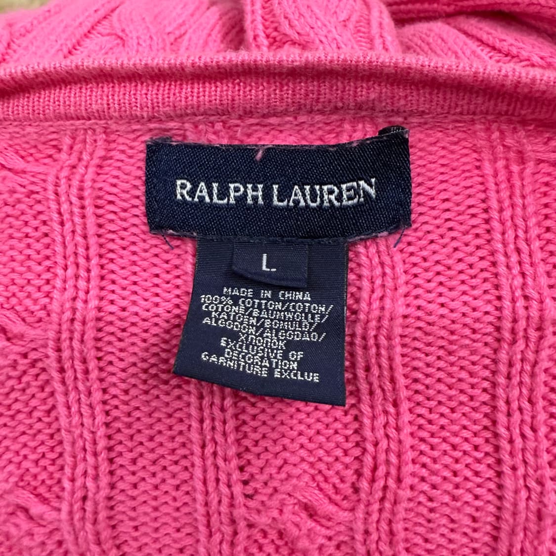 폴로 랄프로렌 핑크 꽈배기 브이넥 니트 가디건  상품이미지5