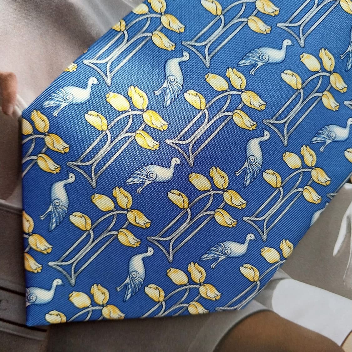 랑방 블루 버드 플라워 패턴 넥타이 9.5cm A+~A등급 K2413 상품이미지6