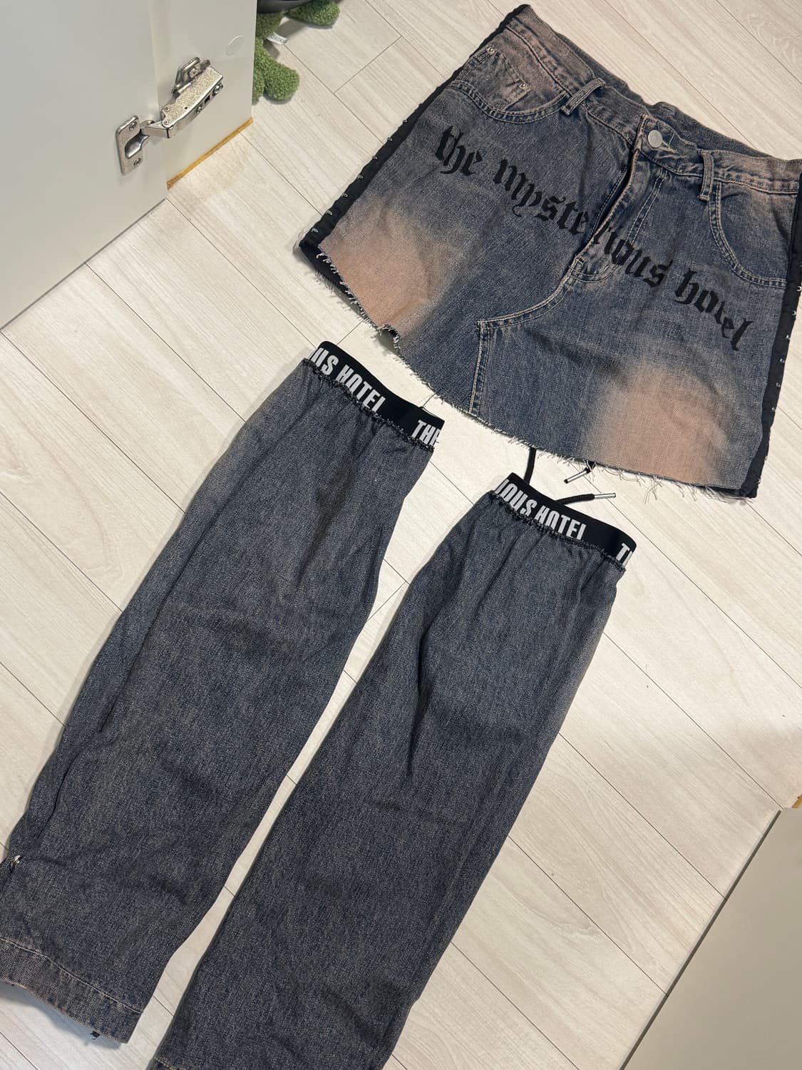 더미스테리어스호텔 핑크데님 스커트 레그워머 세트 상품이미지2