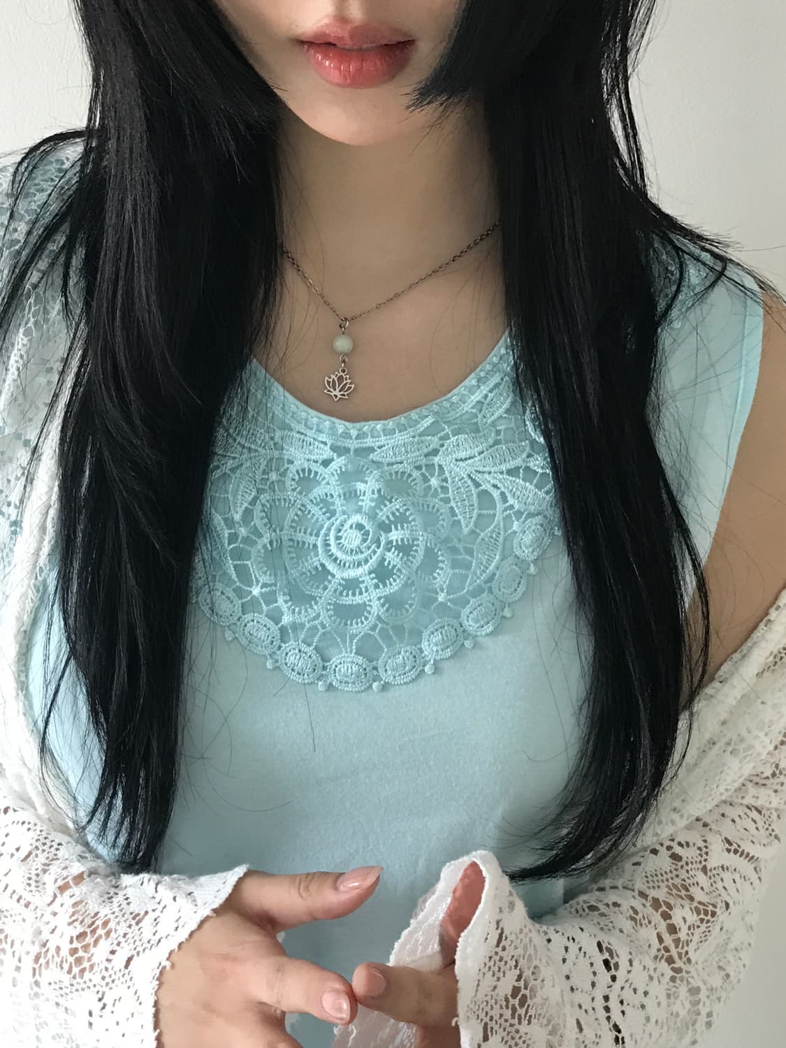 Lace Embroidery Sleeveless Top(Mint) 상품이미지7