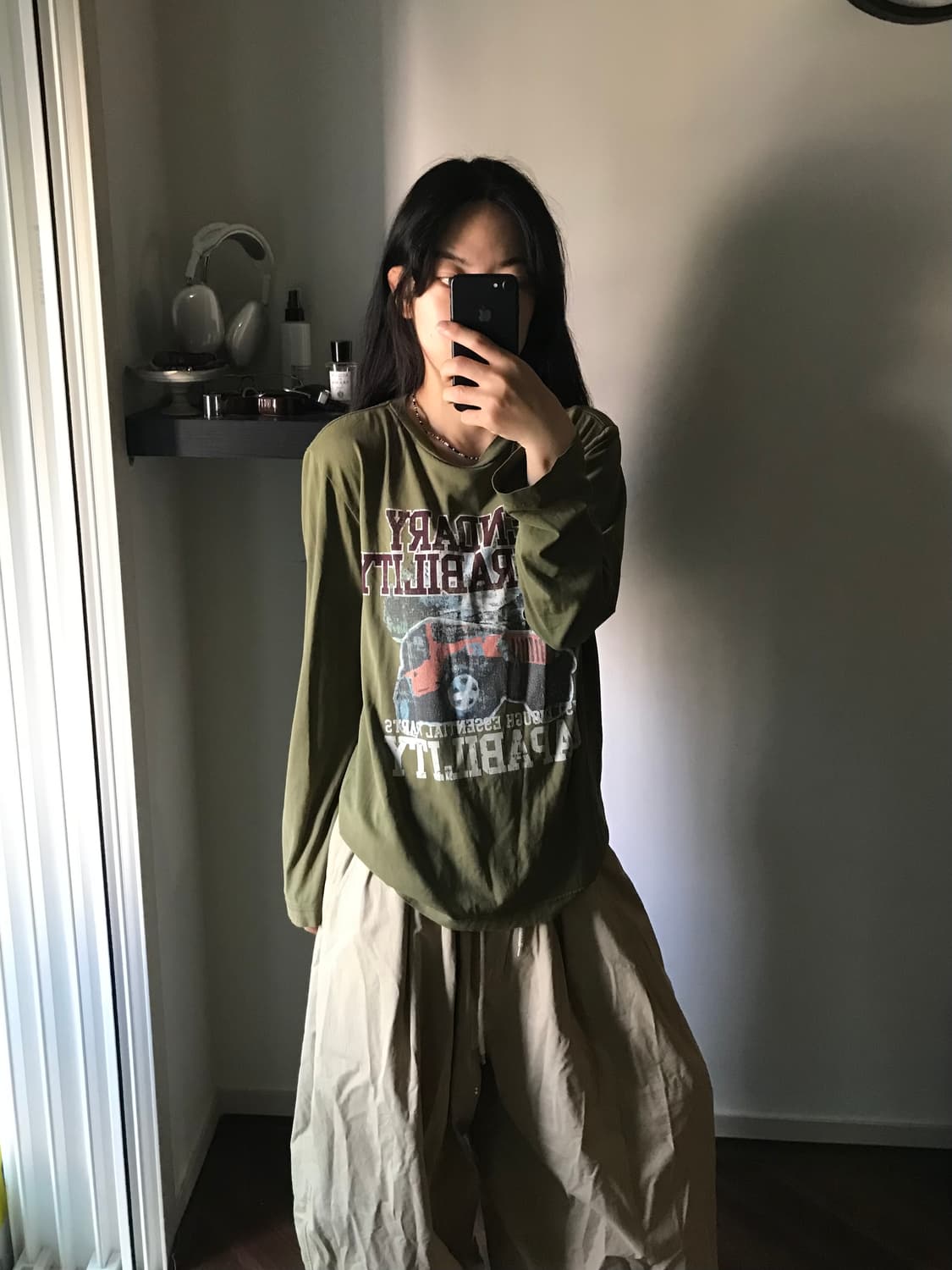 지프 중앙 프린팅 카키 롱슬리브티 상품이미지1