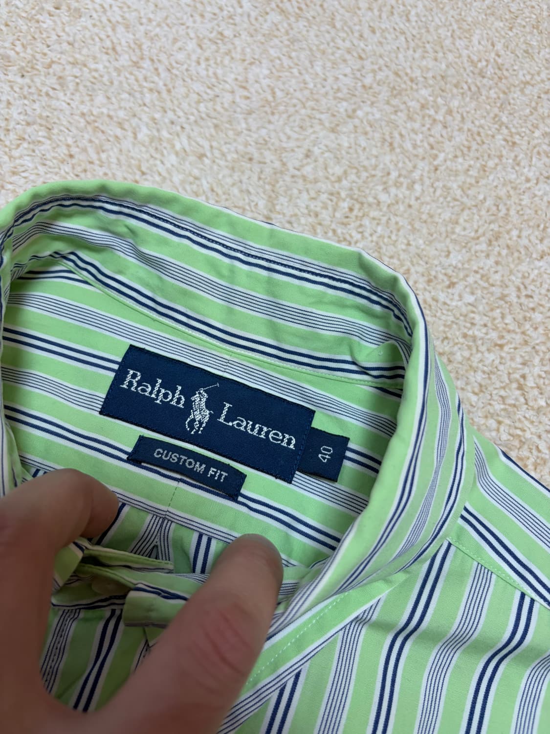 100) 두산 정품 폴로 랄프로렌 스트라이프 반팔셔츠 그린 상품이미지4