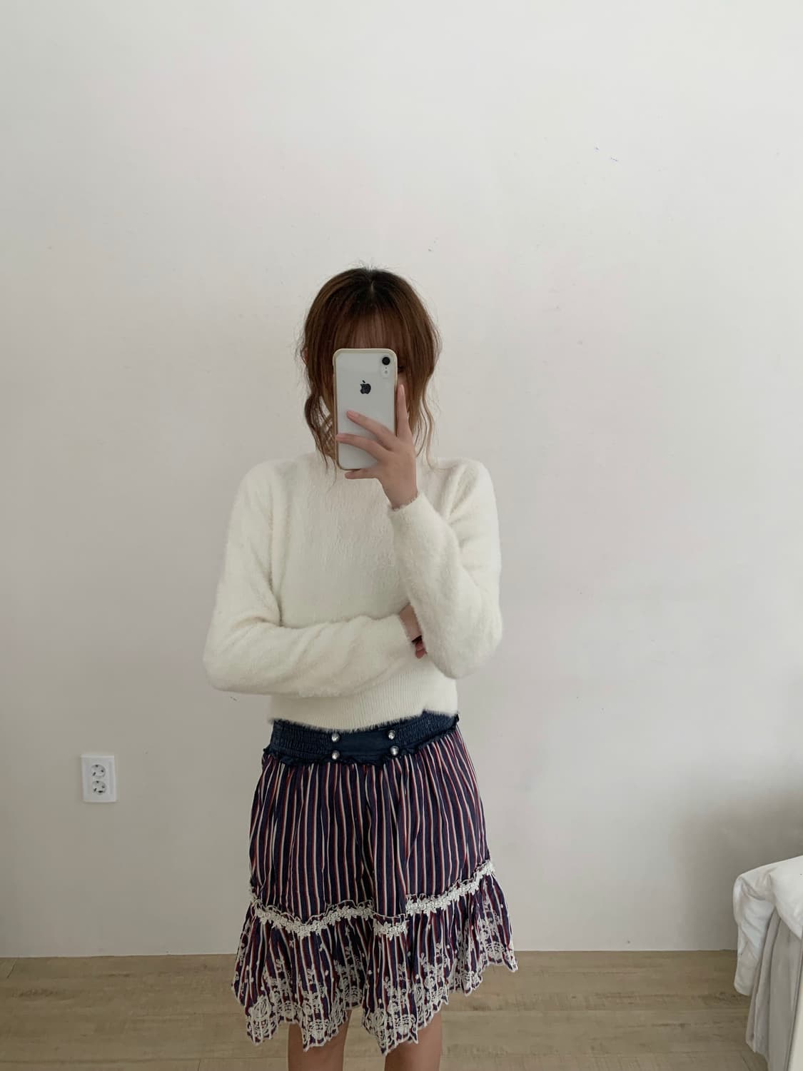 axes femme 엑시즈팜 큐빅 스트라이프 레이스 스커트 모리걸 상품이미지3