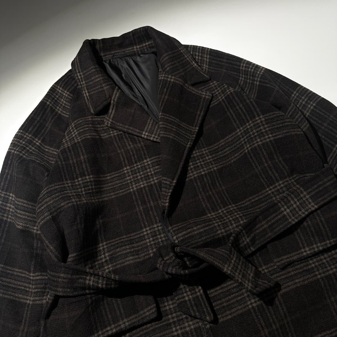 빔즈 하트 체크 로브 싱글 롱코트 상품이미지3