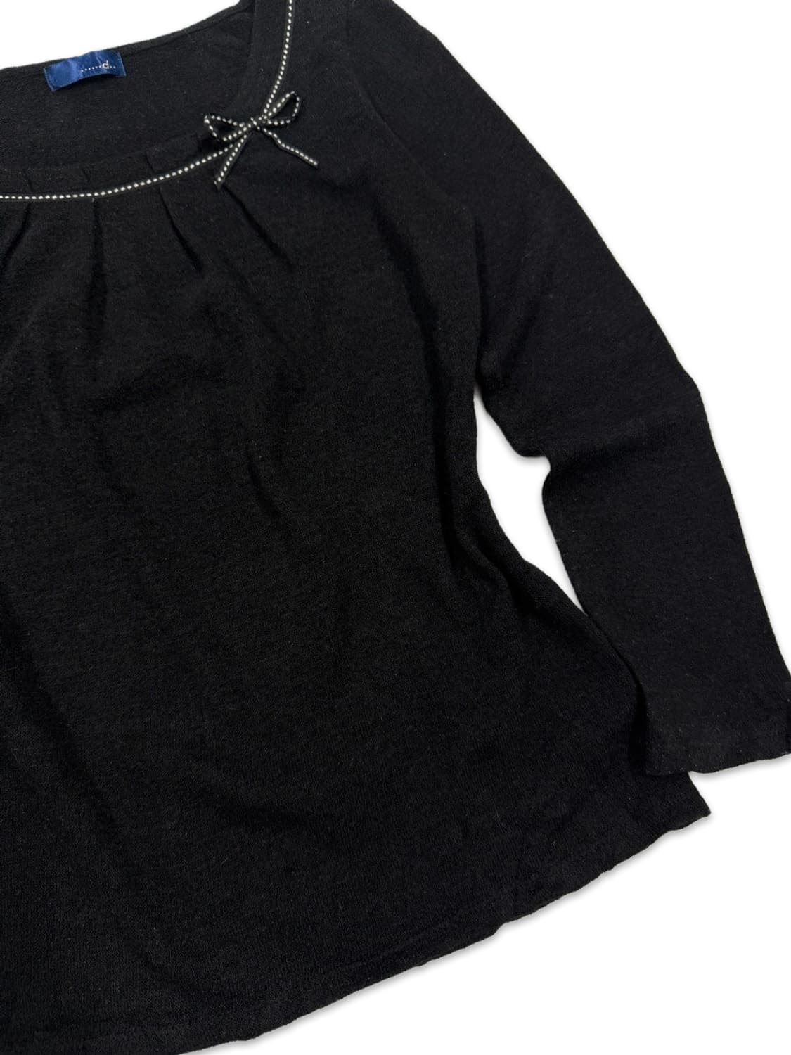 빈티지 블랙 라운드넥 리본 플레어 니트 상품이미지4